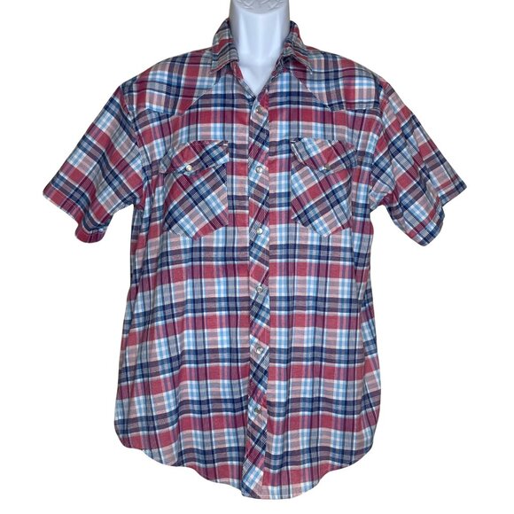 Casual Country Men's Blue & Red Plaid Snap Button Up Short Sleeve Size XL - Picture 1 of 8
